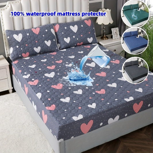 1pc Deluxe Waterproof Three-Layer Thickened Fitted Bed Sheet - Breathable, Non-Slip, Reversible, Machine Washable, All-Season Mattress Protector - Perfect for Hotel Guest Room, Dorm, Deep Pocket Mattress, Eid al-Adha Gift Ide