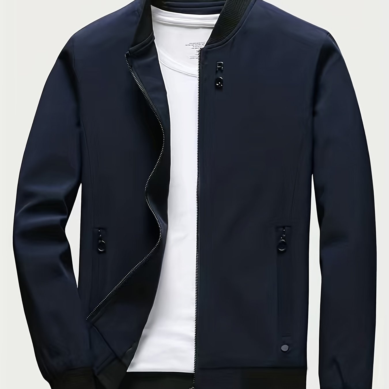 Windproof Slim Fit Long-sleeved Jacket - Casual Stand Collar Zippered Top - Suitable For Spring And Autumn