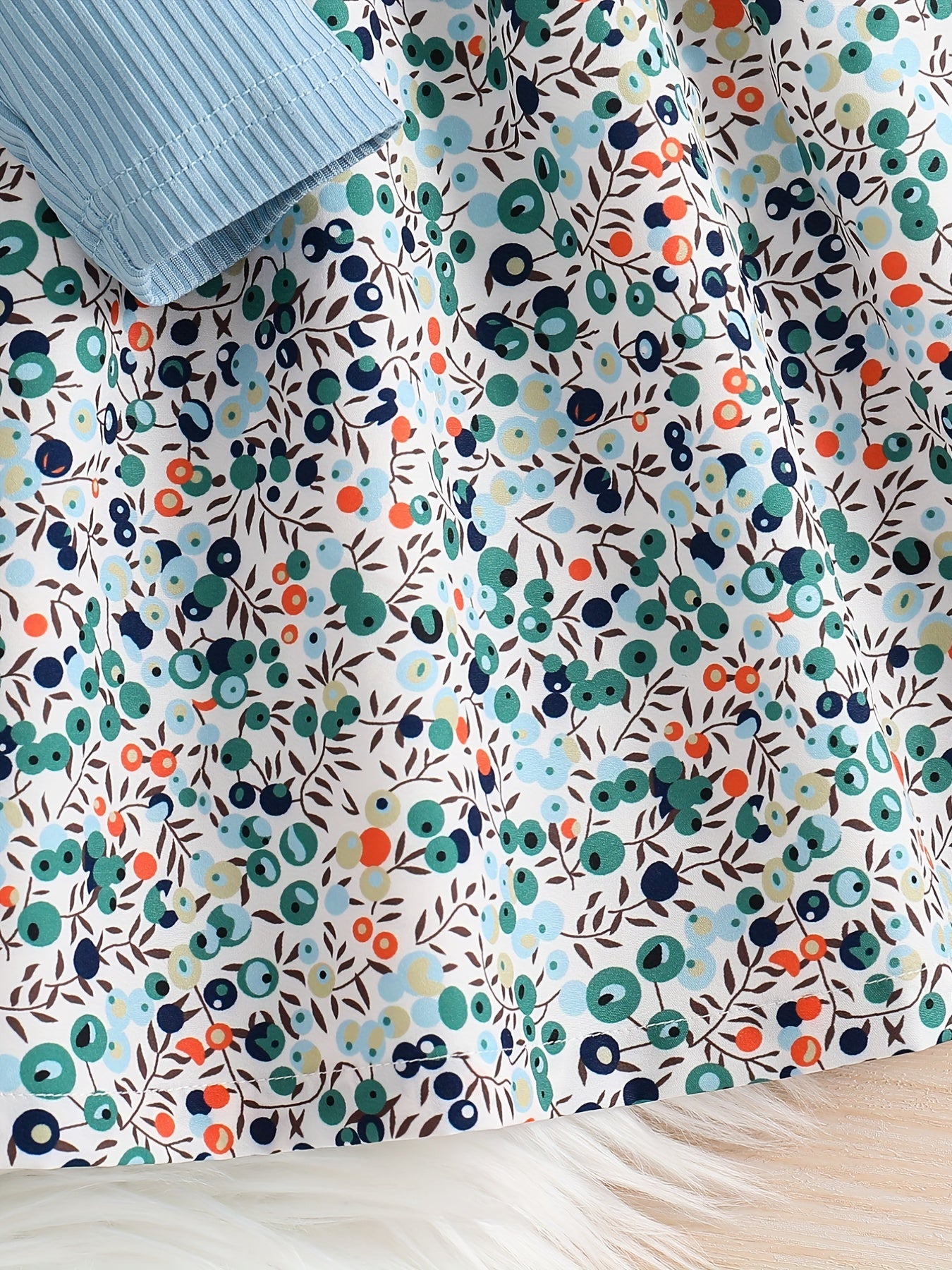 Girls 2pcs Long Sleeve Dress & Ribbed Cardigan Coat Set Floral Print Elegant Jacket Top Casual Kids Clothes Spring Fall