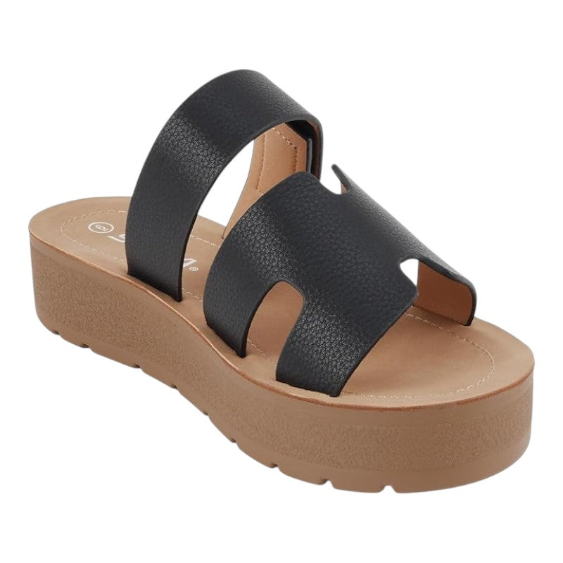 Women Open Round Toe Double Strap Slide On Sandal