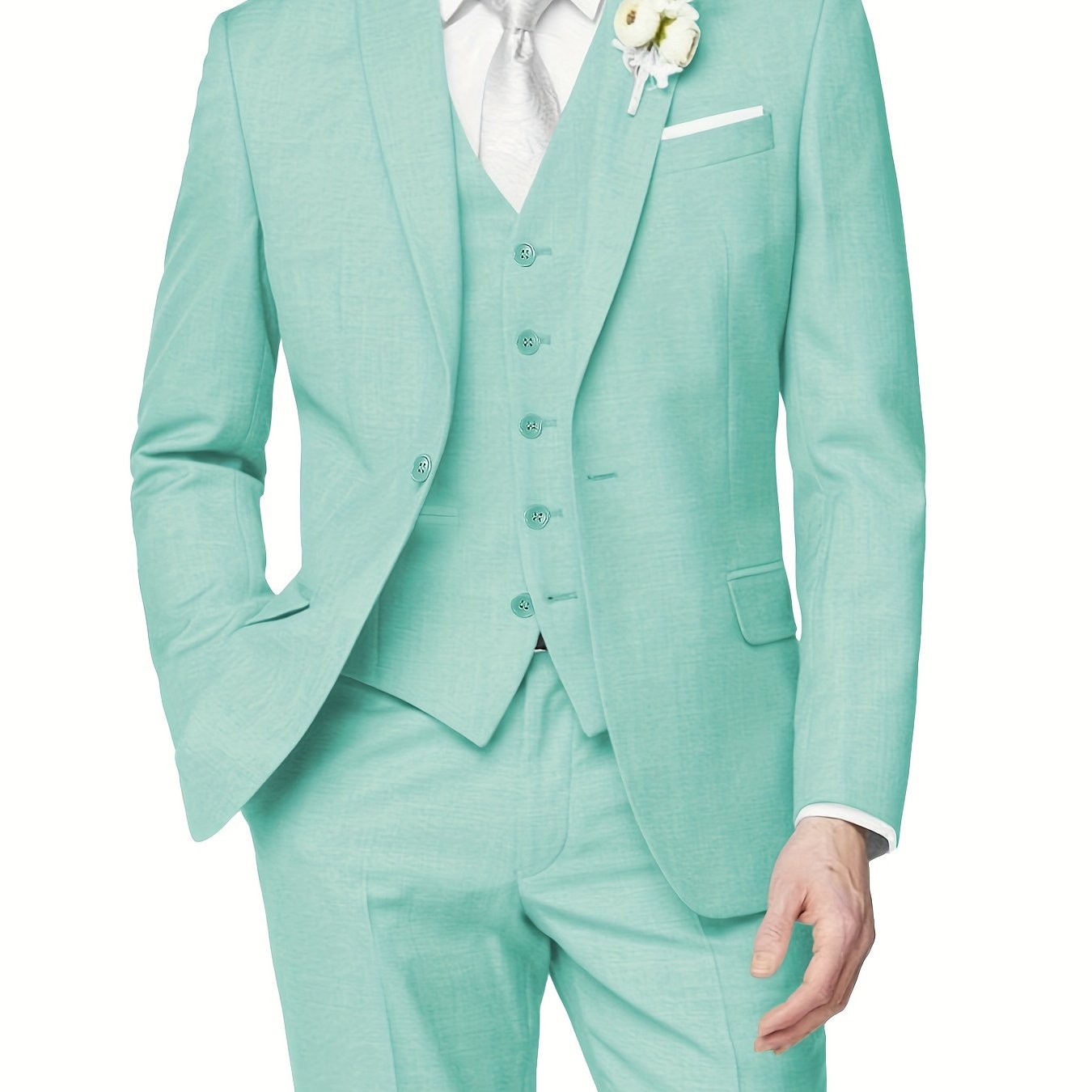 3-Piece Formal Suit Set - Classic One-Button Jacket, Single-Breasted Vest, and Fitted Pants for Business Dinners, Weddings, and Parties - High-Quality Fabric, Comfortable Fit, and Versatile Style