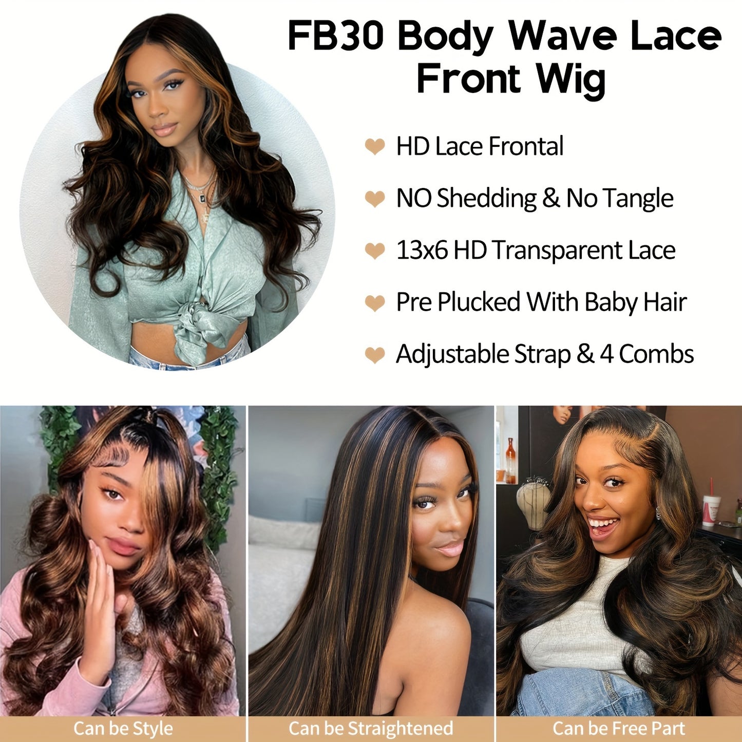 BTOMAR 13x6 HD Lace Front Wig - Density Real Human Hair Wavy Curl, Pre-Rooted Gradient Color Change, Natural Look for Women, Vacation & Party Elegance, Daily & Work Use, Anti-Tangle Hairpiece, Hair Wigs, Stylish Hair Accessor