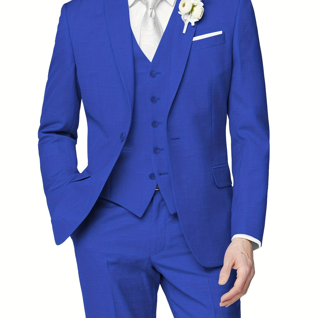 3-Piece Formal Suit Set - Classic One-Button Jacket, Single-Breasted Vest, and Fitted Pants for Business Dinners, Weddings, and Parties - High-Quality Fabric, Comfortable Fit, and Versatile Style