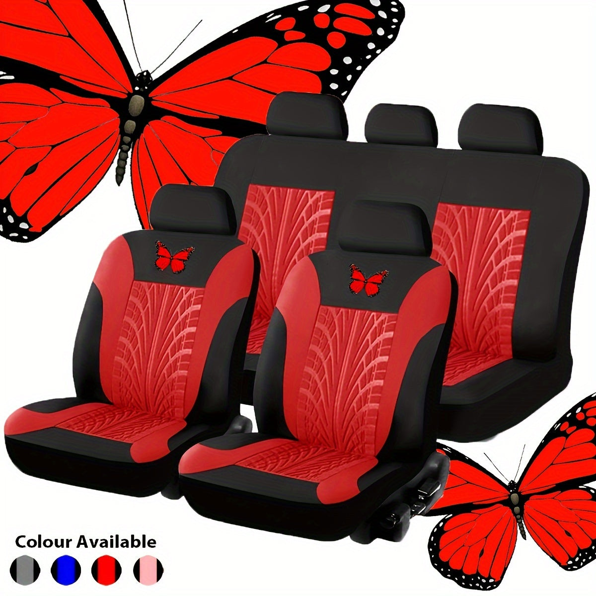 Full Set Red Universal Butterfly Pattern Embroidery Car Seat Cover Auto Seat Cover Set Christmas Gift
