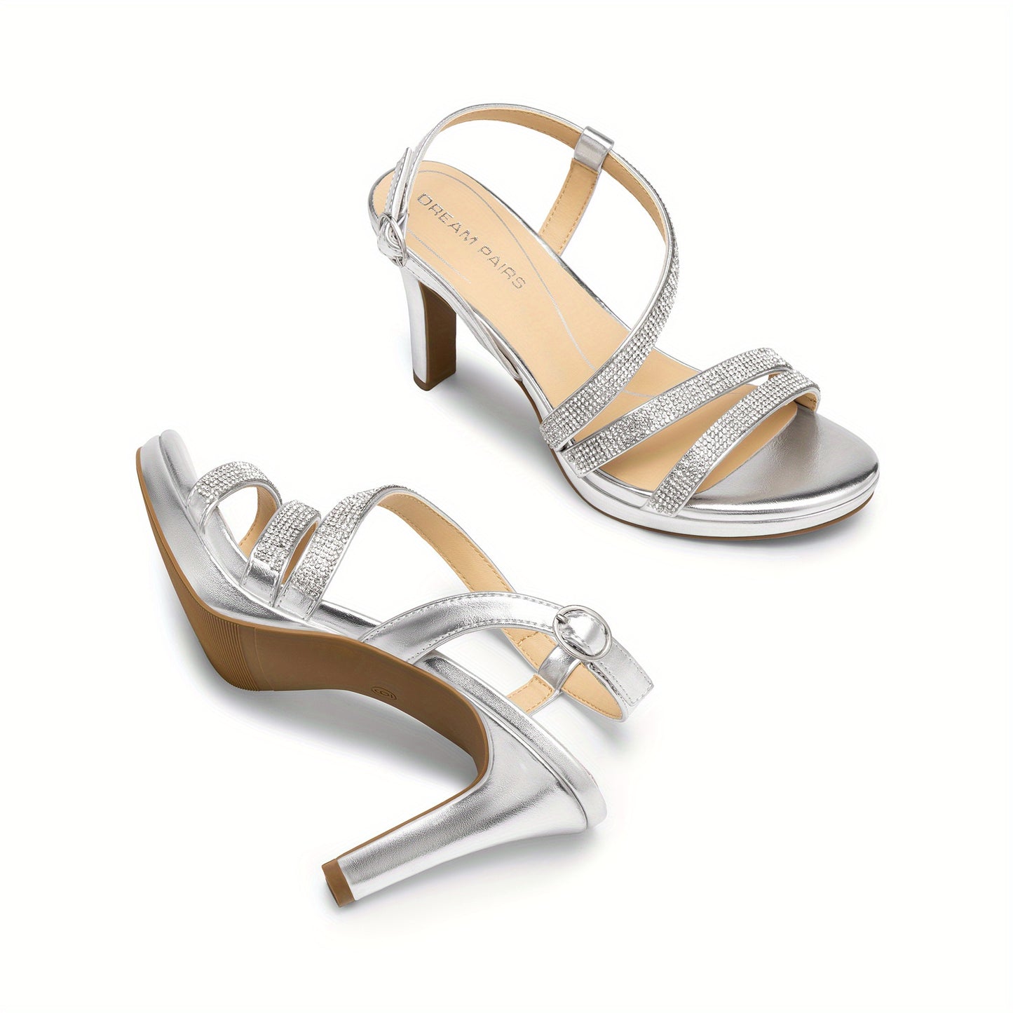 Women Sandals Heeled Sandal Women's Platform Strappy Heels High Heeled Sandals Open Toe Comfortable Dressy Shoes with Adjustable Ankle Strap Shiny for Party Brand Women Shoes