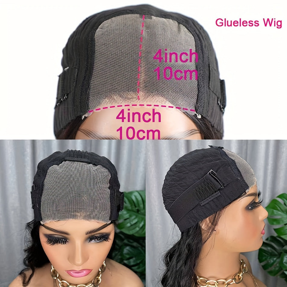 Glamorous Deep Wave Brazilian Human Hair Wig for Women - Glueless 4x4 Transparent Lace Frontal, Pre-Plucked, Free Part, 150% Density, Natural Black