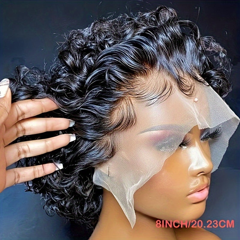 Short Pixie Cut Curly Lace Front Wig - 100% Human Hair, 180% Density, 13x1 Lace Area, Elegant Curly Wave Style for Women, Suitable for All Light Beige Tones, Natural Look & Versatile Styling Options