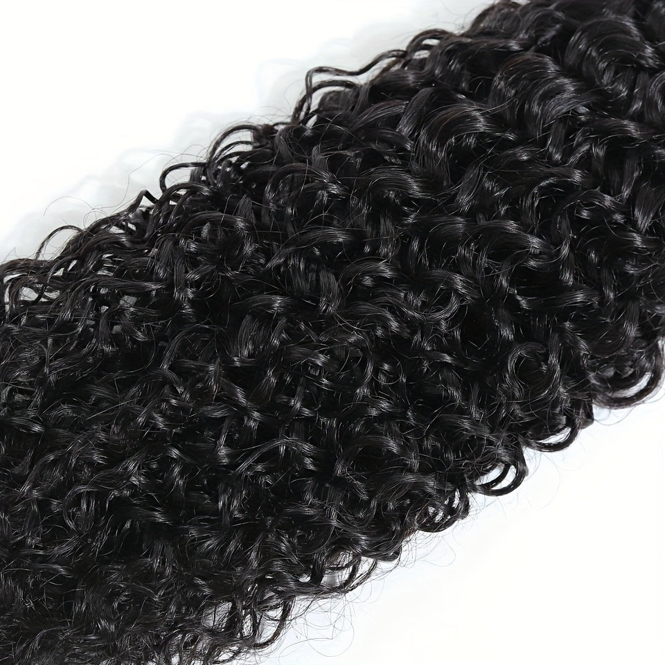 Kinky Curly Human Hair Bundles - Thick Curly Weaves, Virgin Hair Bundles for Full Head Coverage in Natural Black Color (Can be Dyeable), 3 Bundles Totaling 300g±10g
