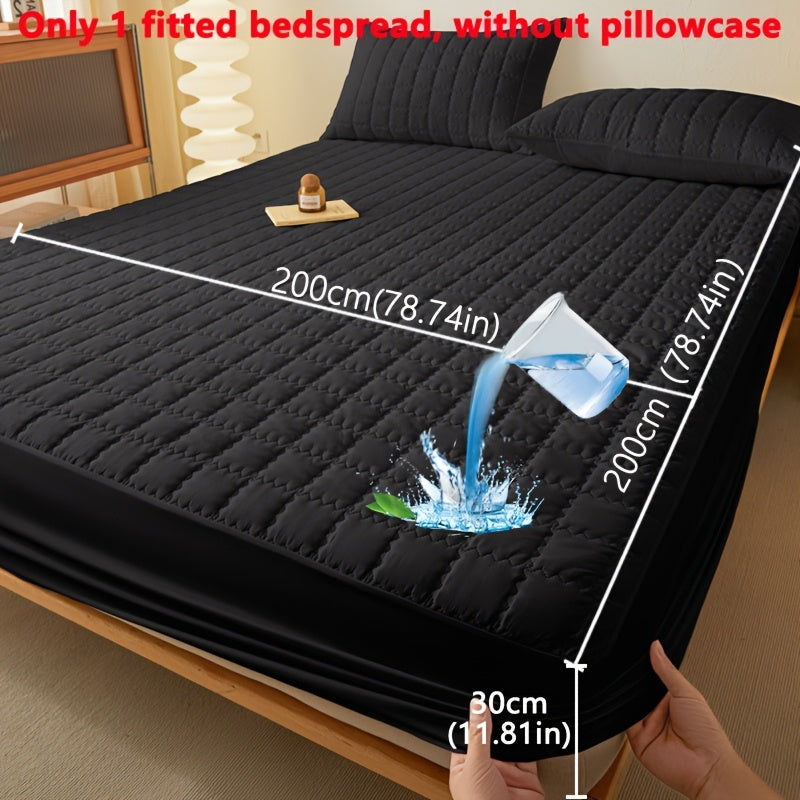 1pc Modern Plaid Pattern Waterproof Bedspread, Soft Breathable Polyester & Polyurethane Blend, Machine Washable, Quilted Mattress Protector Cover, Dustproof Bed Cover, Moisture-Wicking Bed Sheet, No Pillowcase Included