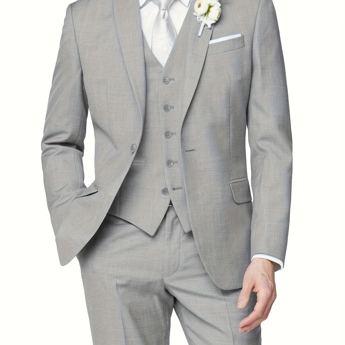 3-Piece Formal Suit Set - Classic One-Button Jacket, Single-Breasted Vest, and Fitted Pants for Business Dinners, Weddings, and Parties - High-Quality Fabric, Comfortable Fit, and Versatile Style