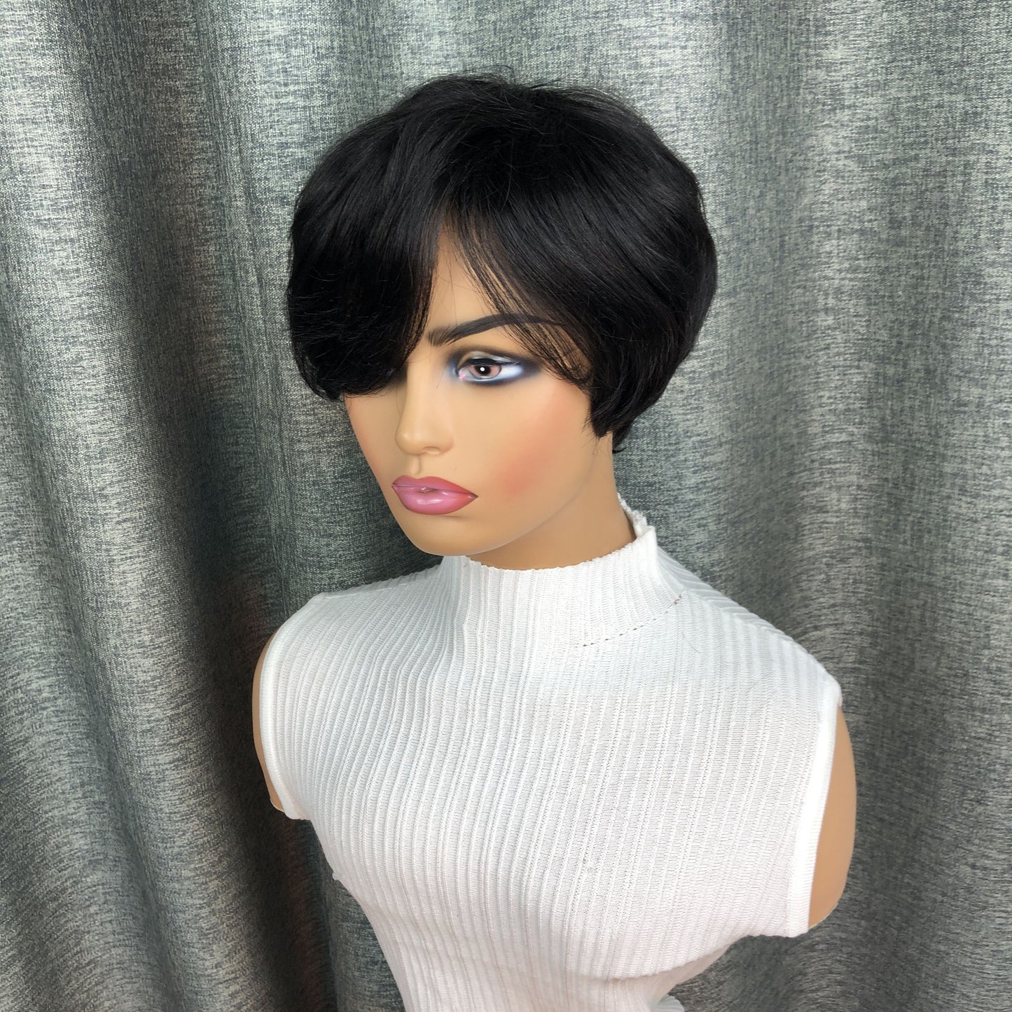Elegant Natural Black Straight Bob Wig with Side Bangs for Women - 150% Density, Glueless Human Hair, Machine Made, Brazilian Virgin Hair