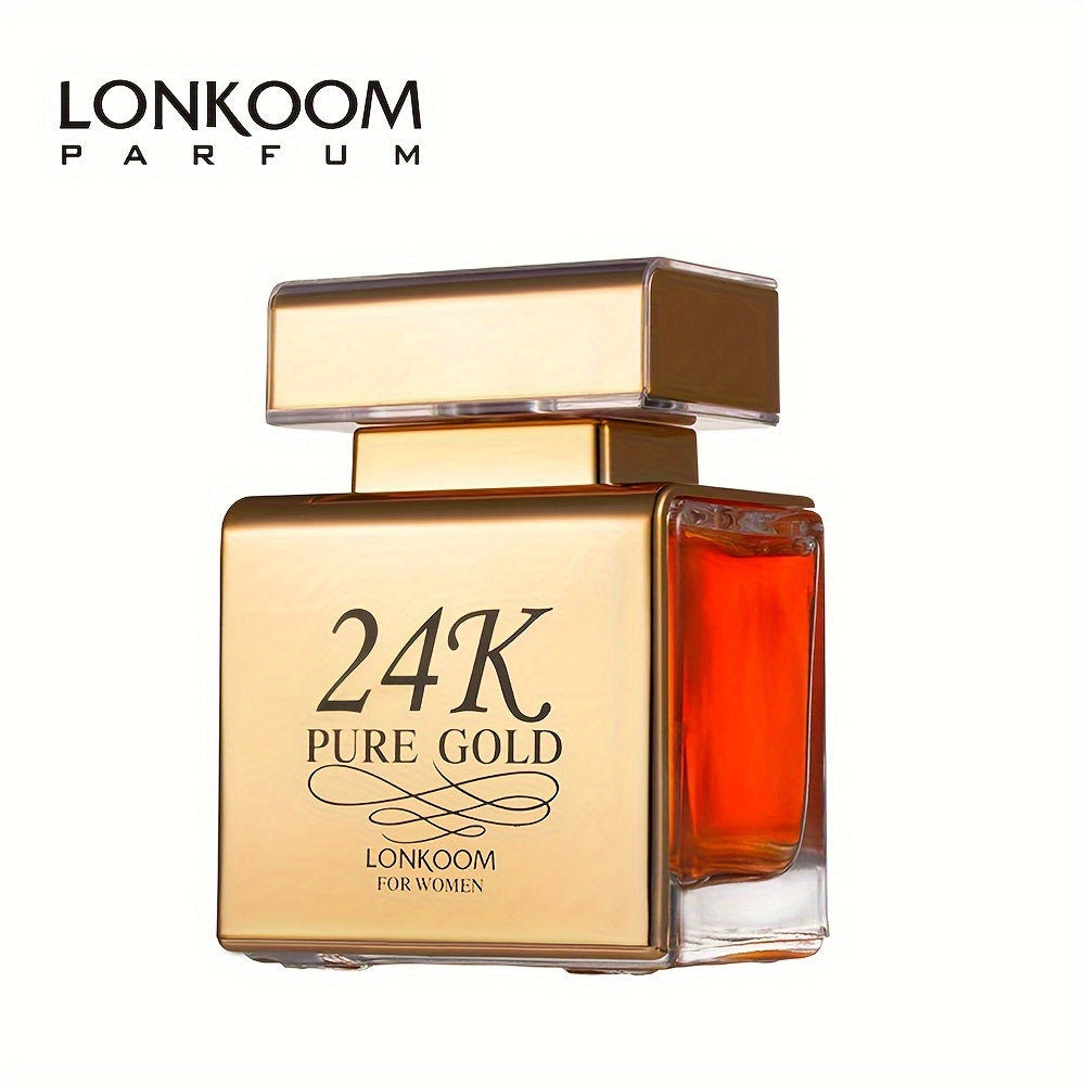3.38oz Eau De Parfum For Women, LONKOOM 24K Pure Gold, Refreshing And Long Lasting Fragrance With Fruity Notes, Perfume For Dating And Daily Life, A Perfect Gift For Her