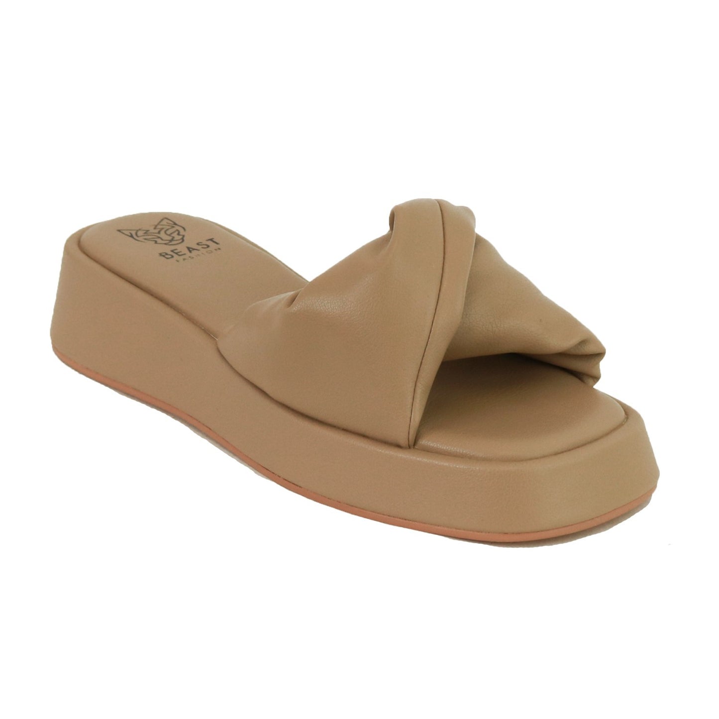 SNCAMILA-06 Knotted Slide Sandal, Faux Leather Upper, Padded Insole for Comfort, Platform Sole, Open Toe Design, Lightweight Construction, Minimalist and Casual Style