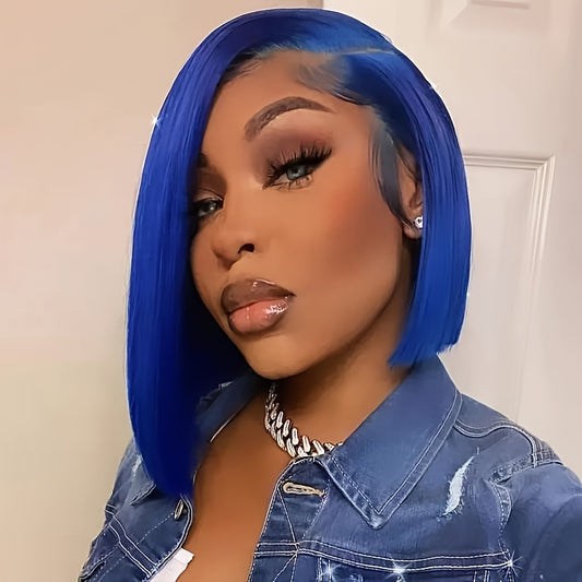 180% Density Dark Green Blue Bob Wig - Human Hair with 13x4 Lace Front - Realistic & Vibrant - Straight Style for Women