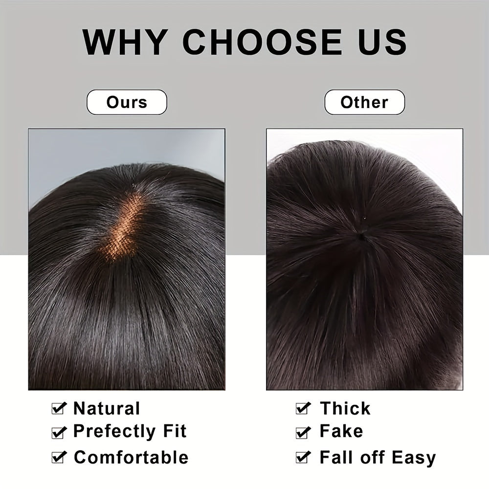 Women's Glueless Bob Wig with Bangs - Natural Black Human Hair, 150% Density (2x1 Ratio), Brazilian Hair, No Glue Needed, Adjustable Bangs & Pre-Plucked Front with Baby Hair, Everyday & Special Occasion Hairstyle - Suitable f