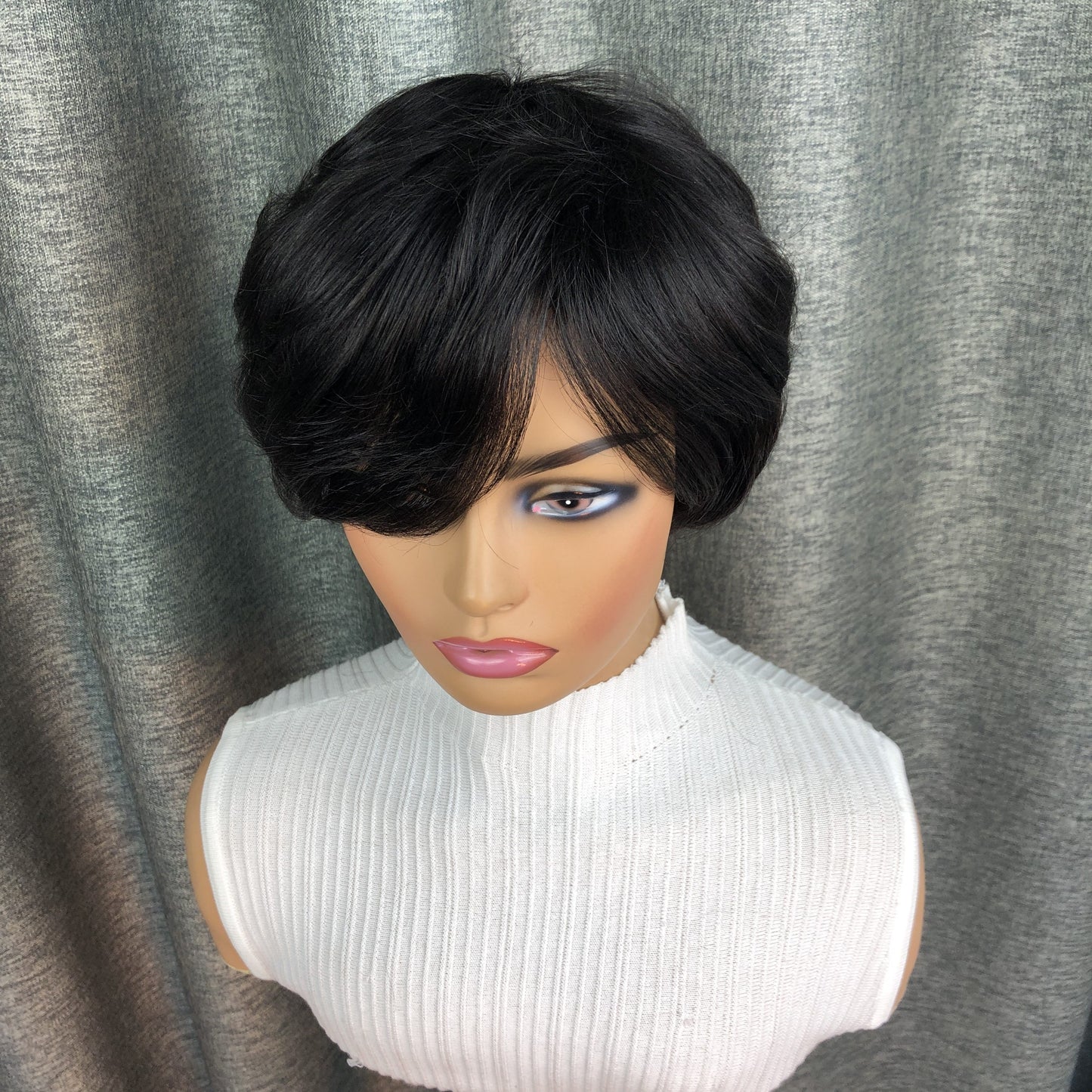 Elegant Natural Black Straight Bob Wig with Side Bangs for Women - 150% Density, Glueless Human Hair, Machine Made, Brazilian Virgin Hair