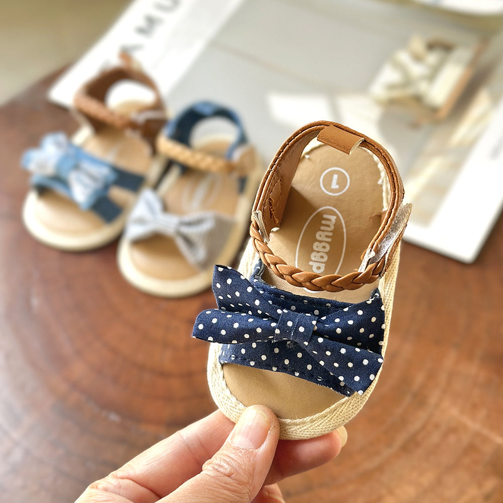 Adorable Toddler Girls Bow Sandals with Delicate Fabric Bows - Flexible Braided Strap, Non-slip Soft Sole for Playful Steps - Adjustable Hook & Loop Fastener for Secure Fit - Perfect Summer Shoes for Little Explorers