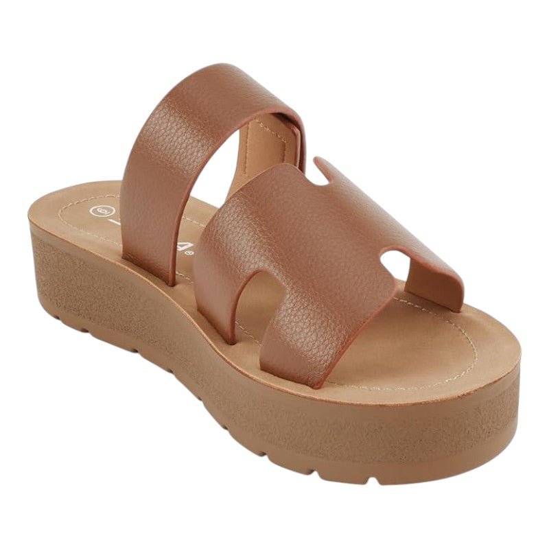 Women Open Round Toe Double Strap Slide On Sandal