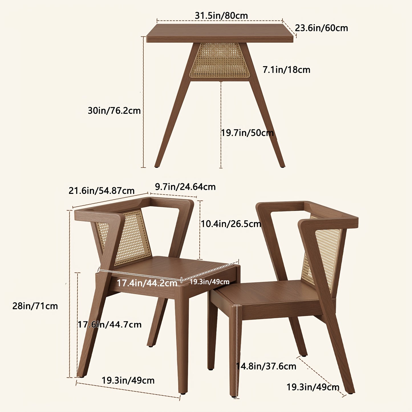 KASLANDI Furniture For Home Small Dining Table Set For 2, Wood Small Kitchen Table For 2 Square, 3pcs Dining Table Set For Dining Room, Living Room, Apartment, Indoor, Walnut, Modern Minimalist Furniture Table And Chair Set