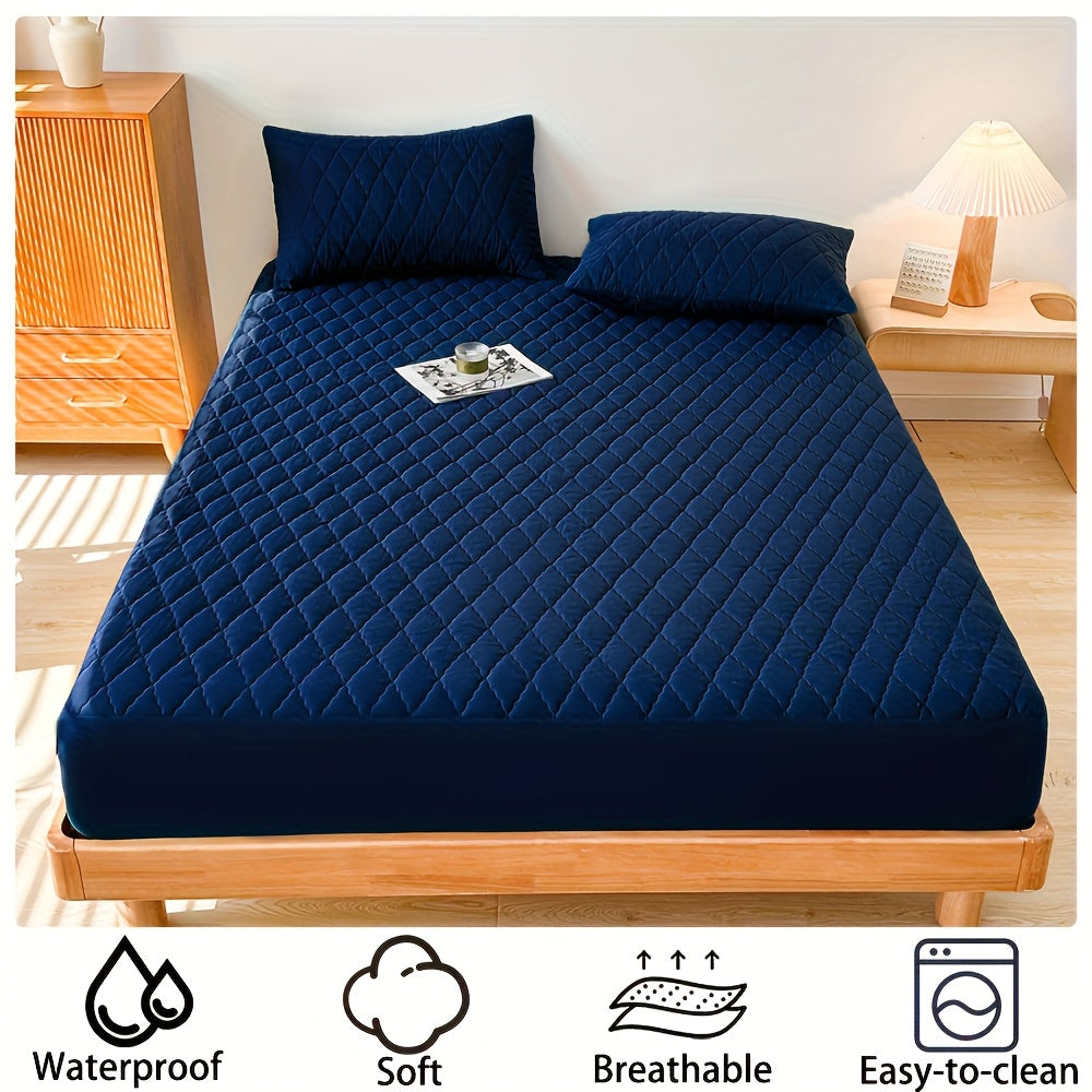 1pc Waterproof Mattress Cover, Soft and Comfortable Thick Bed Sheet, Breathable Dust-proof Urine-proof Quilted Mattress Protector, Suitable for Bedroom, Guest Room, White/Dark Blue/Dark Green/Gray