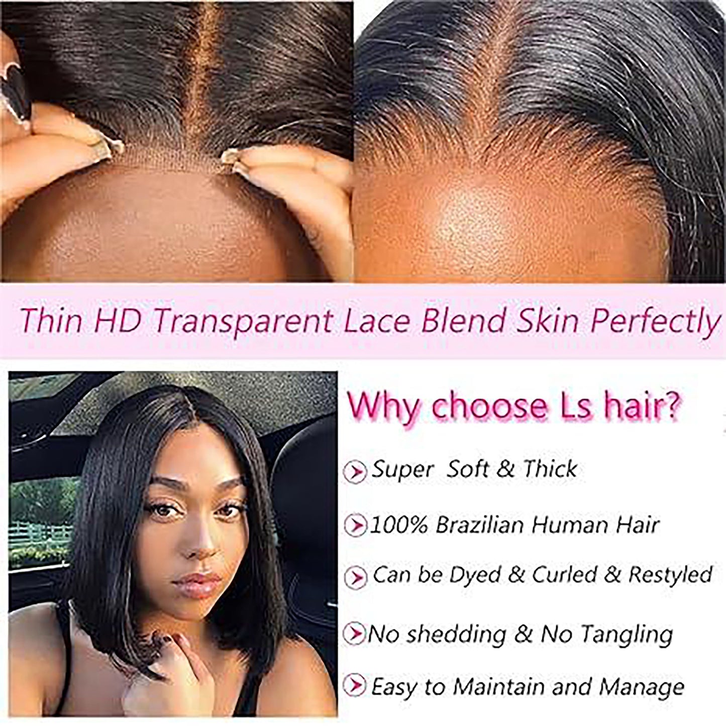 Gift for Girlfriend mother Handwoven Bob wig 5x1 HD Clear front lace wig Human Hair Pre-pulled Human Hair No Glue wig Human Hair 180% density Straight lace wig Ladies natural color