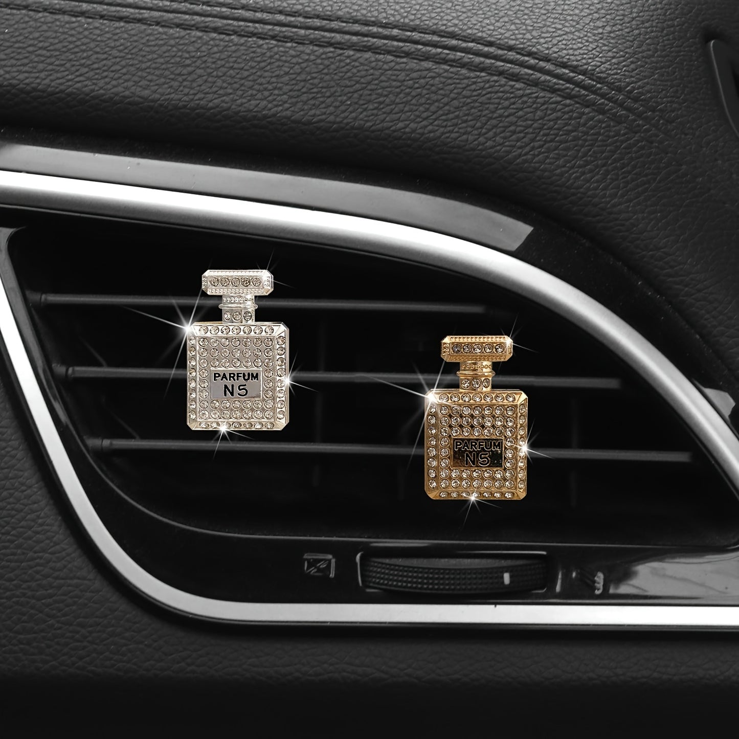 Luxurious Rhinestone Car Perfume Bottle - Women's Car Air Freshener - Parfum N5 - 45mm/1.77in x 29mm/1.14in - Includes Aroma Source: Scented Stick