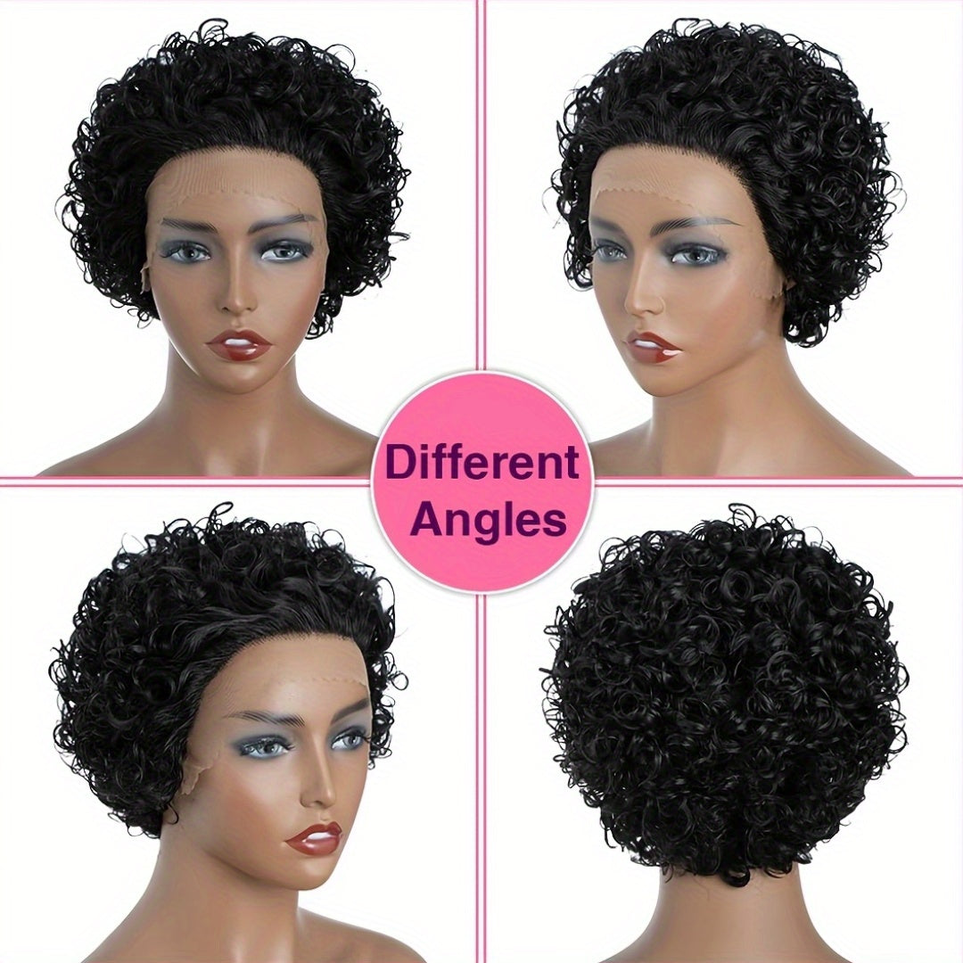 13x1 Lace 130% Density Pre Plucked Short Curly Human Hair Wigs Pixie Cut Bob Glueless Wigs Front For Black Women With Baby Hair