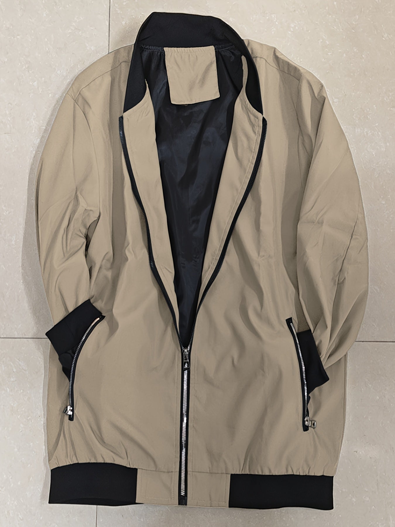 Windproof Slim Fit Long-sleeved Jacket - Casual Stand Collar Zippered Top - Suitable For Spring And Autumn