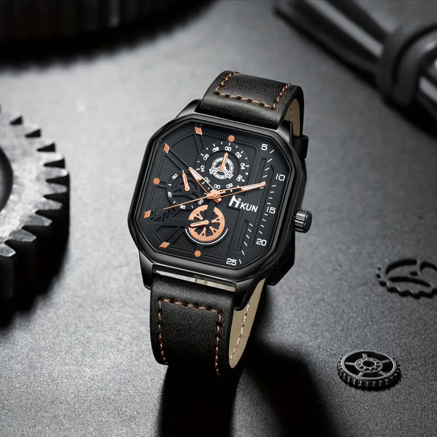 Men's Watch Gift Set Trio: Quartz Movement, Non-Waterproof Zinc Alloy Case with PU Leather Strap, Glasses & Eau de Parfum, Classic Minimalist Style Bundle - Ideal Birthday or Holiday Present for Him