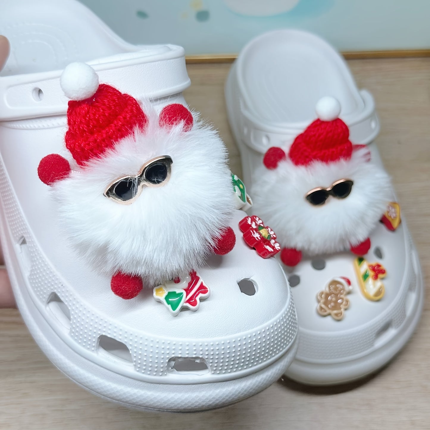 8pcs Christmas Plush Shoe Charms For Clogs, Sandal Decoration, DIY Accessories