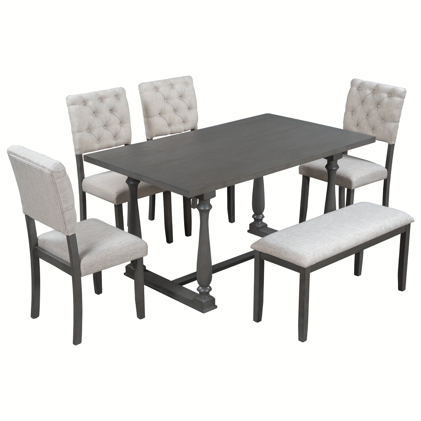 TREXM 6-Piece Dining Table And Chair Set With Special-shaped Legs And Foam-covered Seat Backs&Cushions For Dining Room (Gary)