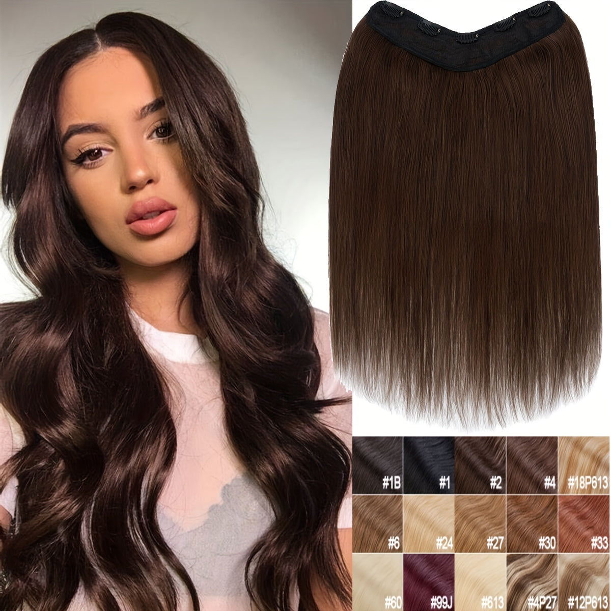 100% Human Hair V-Shap Clip In 100% Remy Human Hair Extensions One Piece 5 Clips Half Full Head 12in-22in Any Colors Hair Clips Hair Accessories