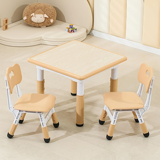 Height-Adjustable Table and Chair Set with 2 Chairs, Graffiti-Friendly Surface, Plastic, Multi-Color, Ideal for -8 Years - Interactive Play and Learning Furniture for Classroom, Daycare, or Home Use