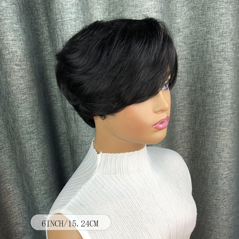 Elegant Natural Black Straight Bob Wig with Side Bangs for Women - 150% Density, Glueless Human Hair, Machine Made, Brazilian Virgin Hair