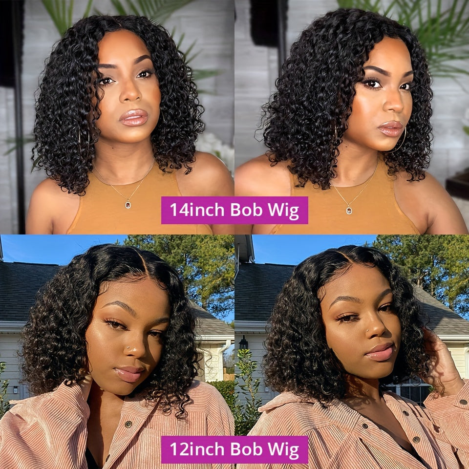 Brazilian Hair Deep Wave Lace Front Wig Transparent Lace Human Hair Wigs for Women Pre Plucked 4x4 Closure Short Bob Wig Natural Color 180% Density