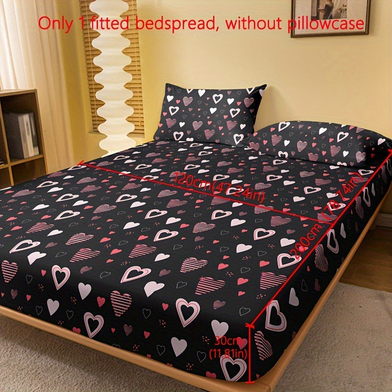 1pc Brushed Fitted Sheet, Soft Comfortable Heart Print Bedding Fitted Sheet, For Bedroom, Guest Room, With Deep Pocket, Fitted Bed Sheet Only, Without Pillowcase