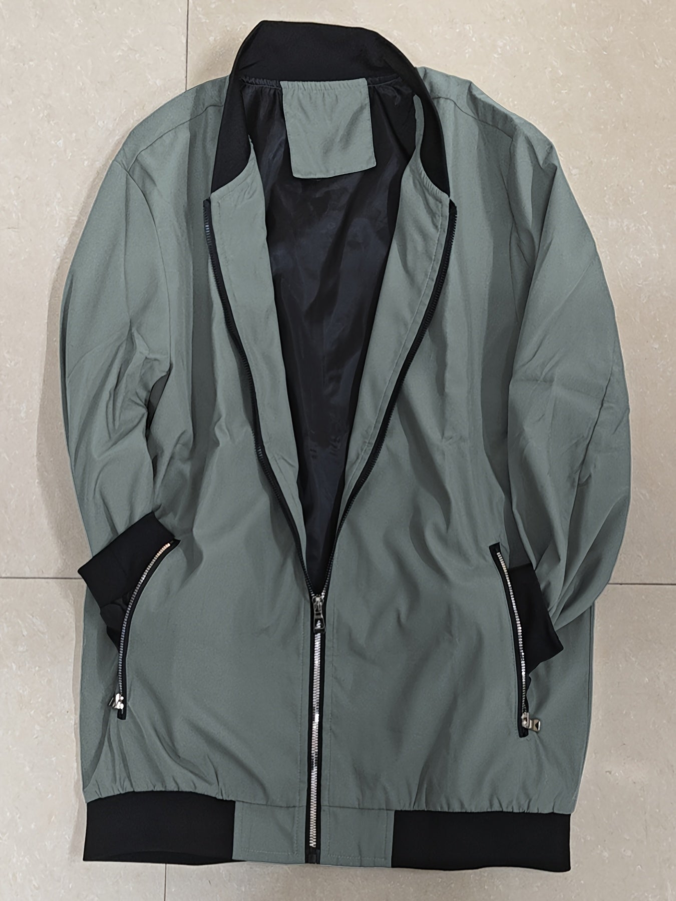 Windproof Slim Fit Long-sleeved Jacket - Casual Stand Collar Zippered Top - Suitable For Spring And Autumn