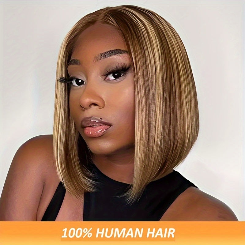 Gift for Girlfriend mother Handwoven Bob wig 5x1 HD Clear front lace wig Human Hair Pre-pulled Human Hair No Glue wig Human Hair 180% density Straight lace wig Ladies natural color