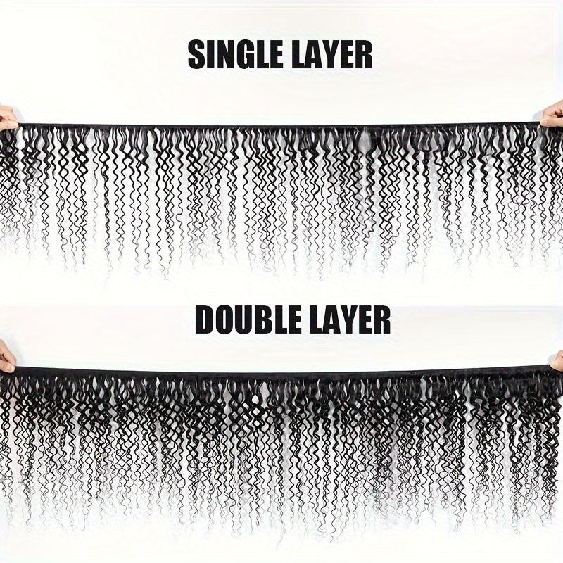 Kinky Curly Human Hair Bundles - Thick Curly Weaves, Virgin Hair Bundles for Full Head Coverage in Natural Black Color (Can be Dyeable), 3 Bundles Totaling 300g±10g