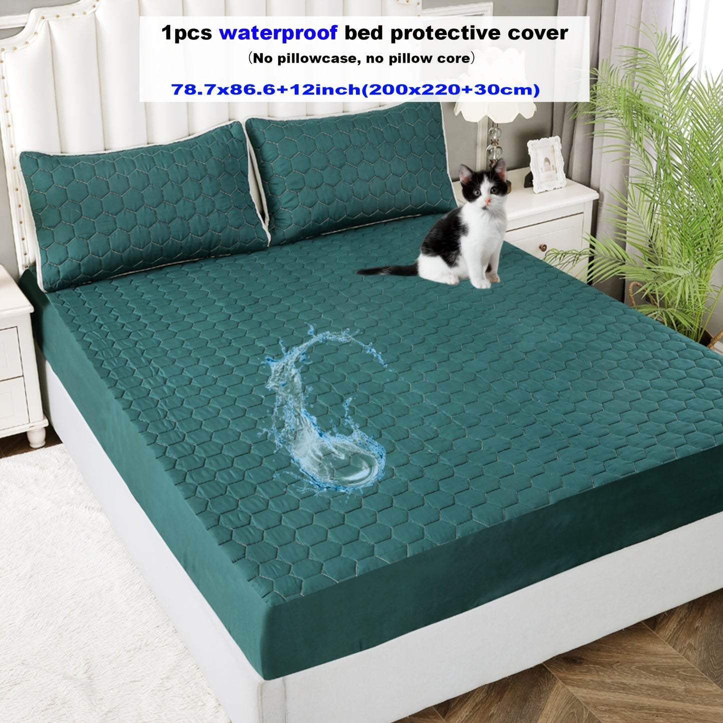 1pc Deluxe Waterproof Three-Layer Thickened Fitted Bed Sheet - Breathable, Non-Slip, Reversible, Machine Washable, All-Season Mattress Protector - Perfect for Hotel Guest Room, Dorm, Deep Pocket Mattress, Eid al-Adha Gift Ide