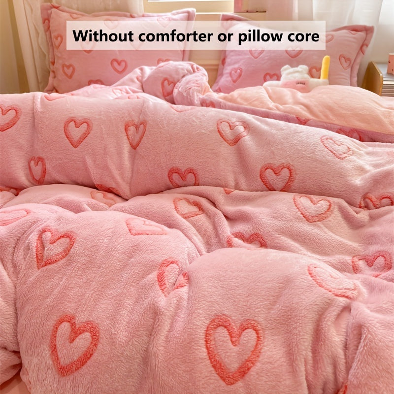 3pcs autumn and winter thickened double-sided warm velvet love, butterfly, bow, gravure pattern snowflake velvet kit, (1 quilt cover, 2 pillowcases, no bed sheet, quilt and pillow), bedding, very suitable for bedroom and dorm