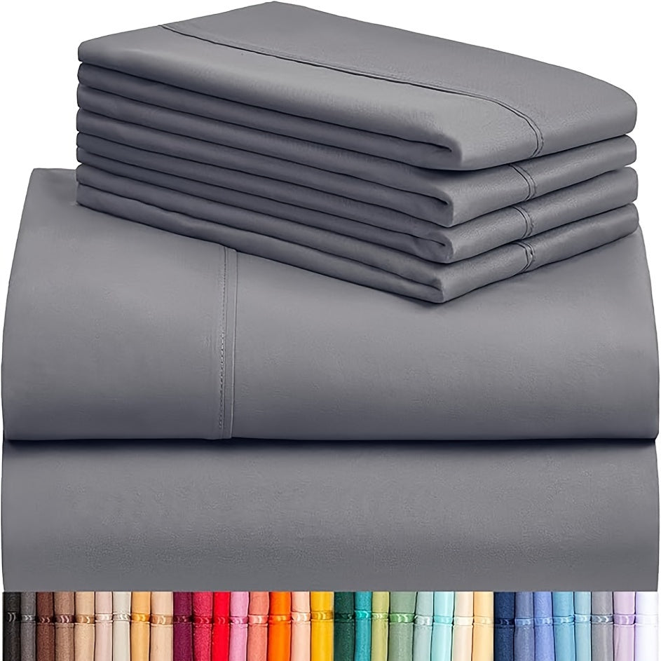 6pcs Luxury Cooling Bed Sheet Set, Soft Comfort Set, Queen Size Bedding Set, Breathable, Wrinkle Resistant,, Soft, with 18 Inch Deep Pockets, Bedroom, Guest Room, Hotel Bedding Set (1* Flat Sheet + 1* Fitted Sheet + 4* Pillow