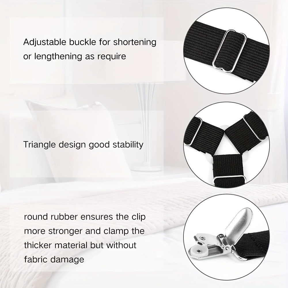 4pcs Adjustable Triangle Bed Sheet Fixers - Prevents Slipping and Running, Elastic Sofa and Tablecloth Clips, Anti-Slip Buckles for Secure Fit - Easy to Use, Durable, and Reusable Household Essentials