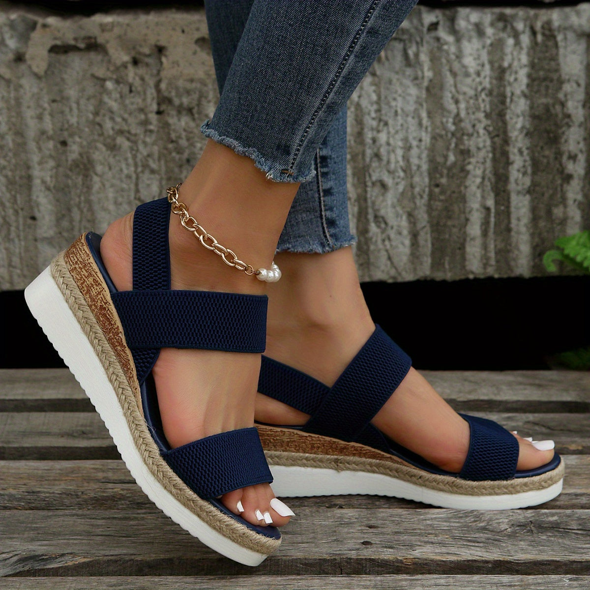 Womens Stylish Platform Espadrille Wedge Sandals - Ultra-Comfortable Knit Slip-Ons with Open Toe & Slingback Strap - Perfect for Casual Summer Style