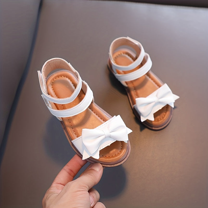 Adorable Bow-Adorned Casual Sandals For Baby Girls, Soft Sole Sandals Perfect For Walking