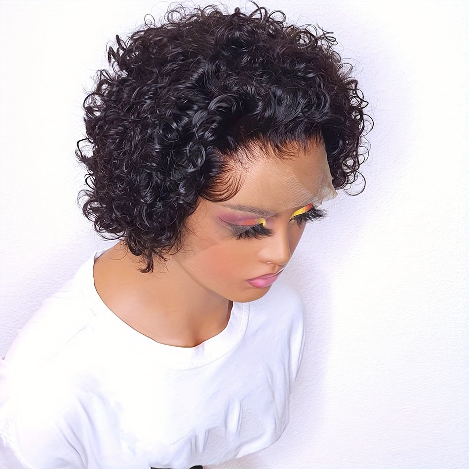 Short Pixie Cut Curly Lace Front Wig - 100% Human Hair, 180% Density, 13x1 Lace Area, Elegant Curly Wave Style for Women, Suitable for All Light Beige Tones, Natural Look & Versatile Styling Options