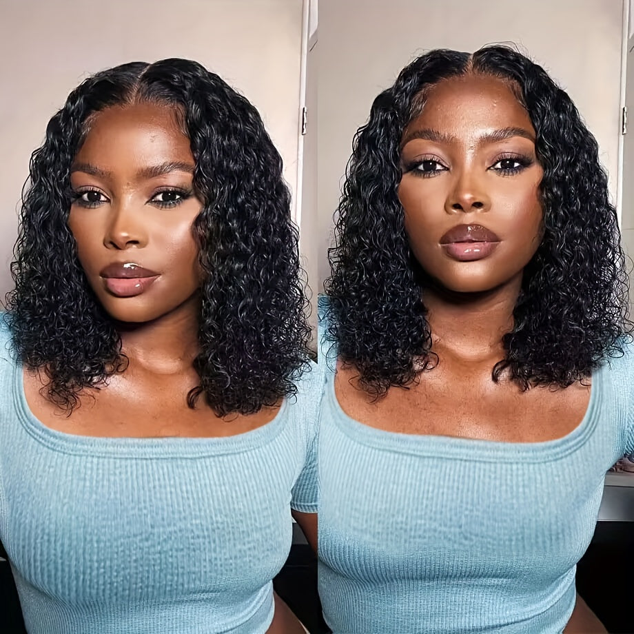 13x4 Deep Wave Curly Bob Wig Human Hair Lace Frontal Wigs 150 Density Glueless Wigs Water Wave Wig 10-16inch