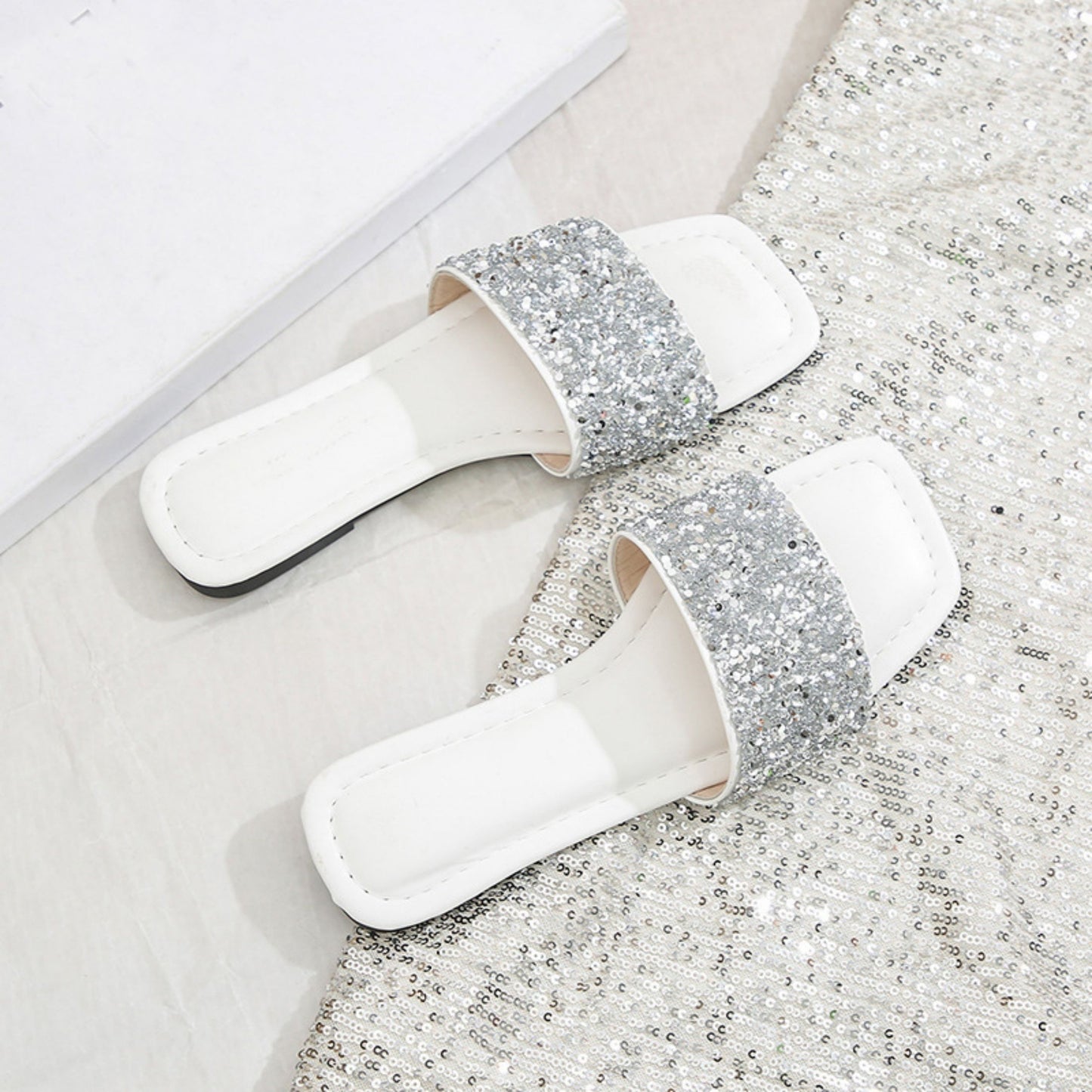 Sandals For Women Rhinestone Slide Slide Glitter Bling Casual Sandal Flat Open Toe Sparkle Slides