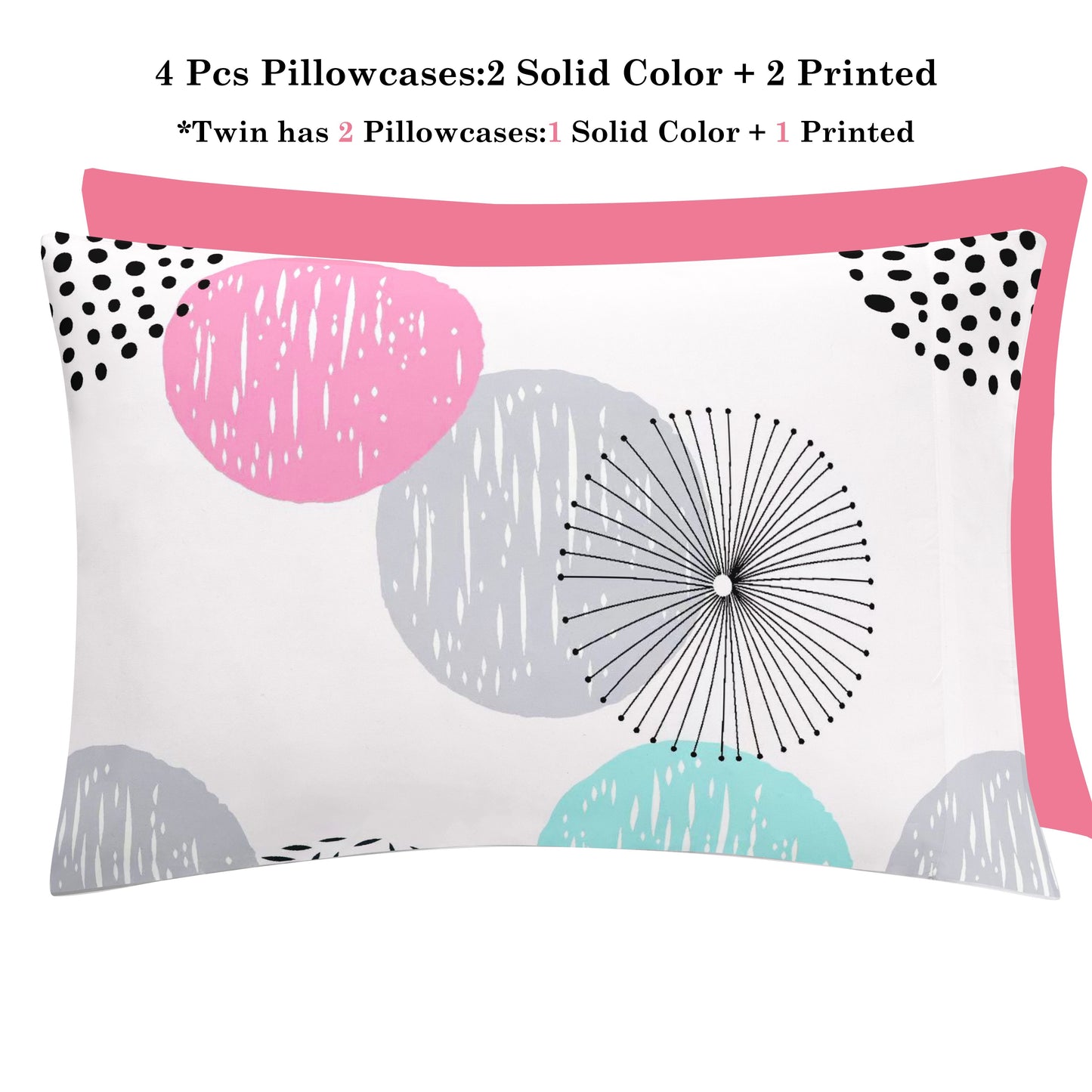 4/6 pcs Circle Printed Microfiber Bed Sheet Set 1/2 Solid Pillowcases + 1/2 Printed Pillowcases + 1 pc Flat Sheet + 1 pc Fitted Sheet (Deep Pocket 35cm/13.77inch) Suit For Bedroom Guest Room Hotel For All Season