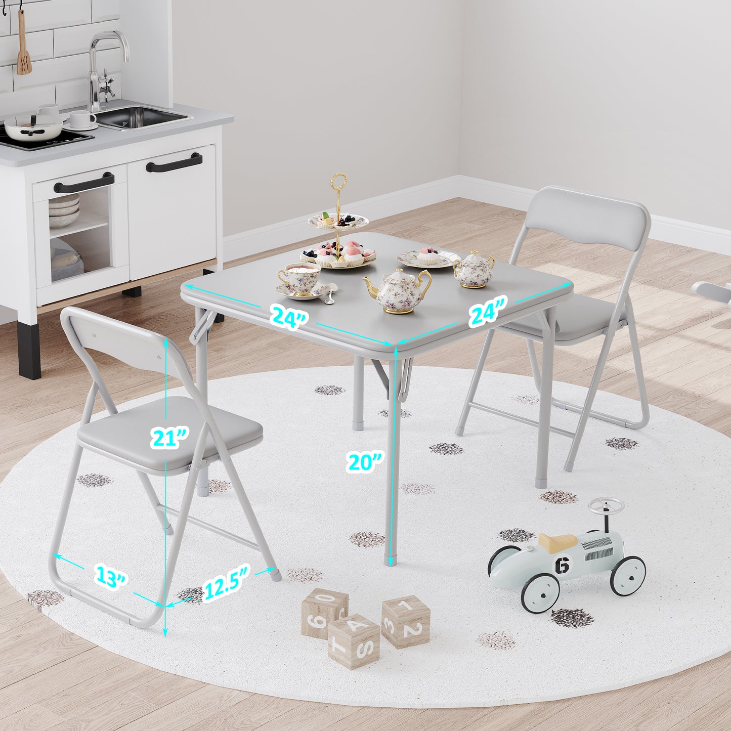 Folding Table and Set, Table and Chair with PU Soft Cushion for Eating, Reading and Playing